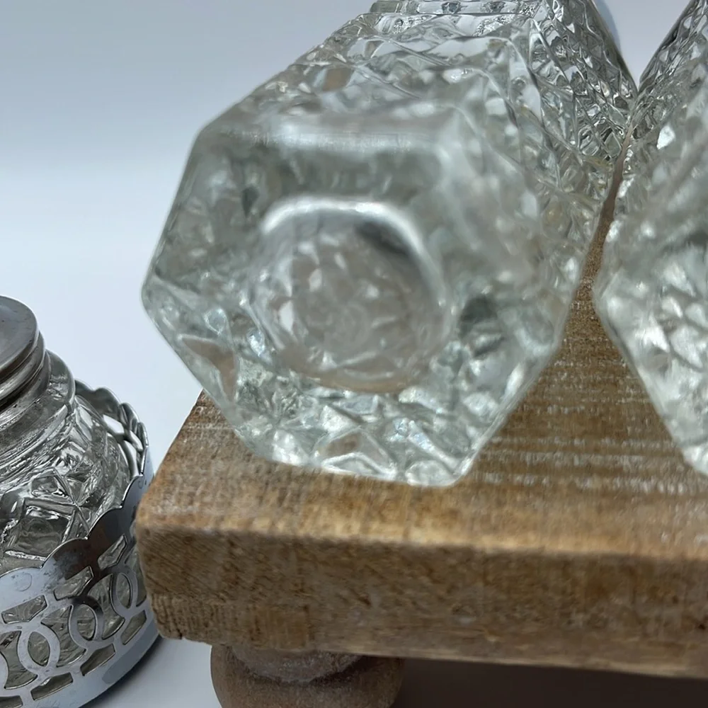 Vintage Pressed Glass Salt and Pepper Shakers with Silver Accents Lot of 3 Sets